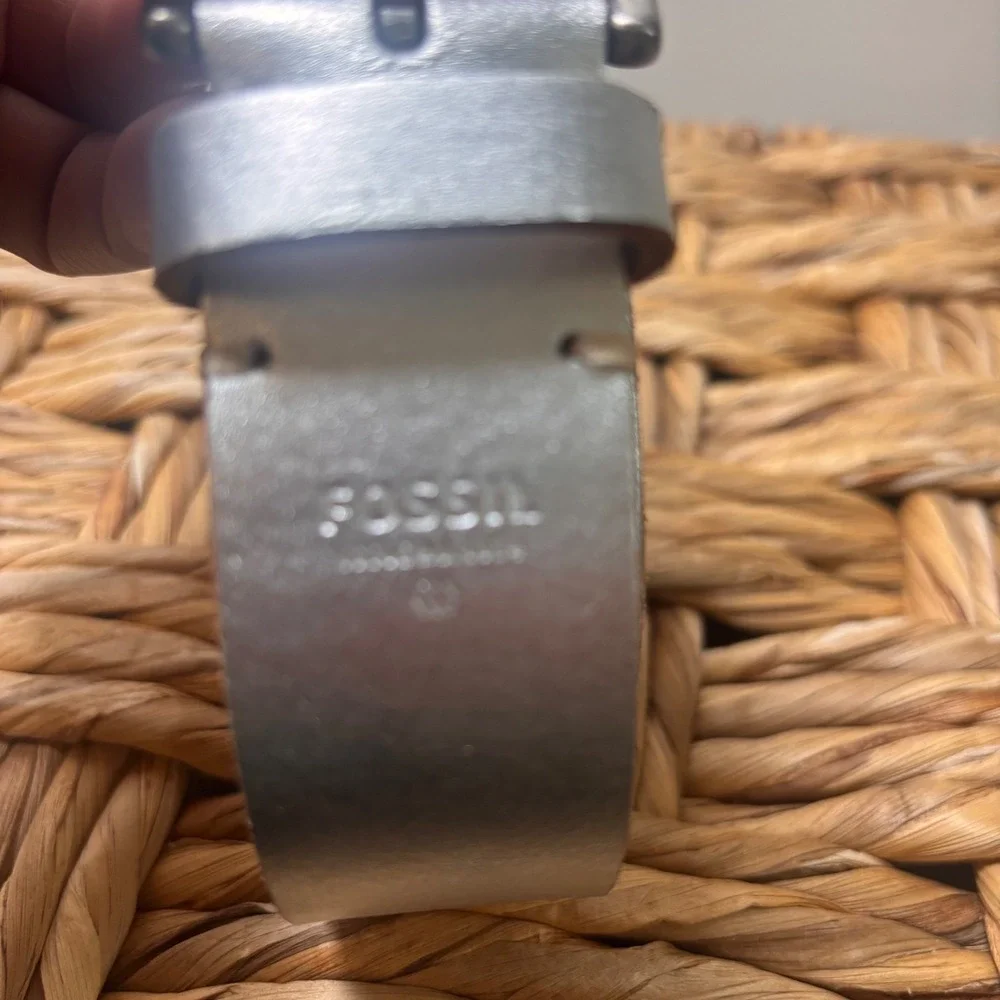 Fossil Womens Belt Sz L Silver Leather Metallic 43